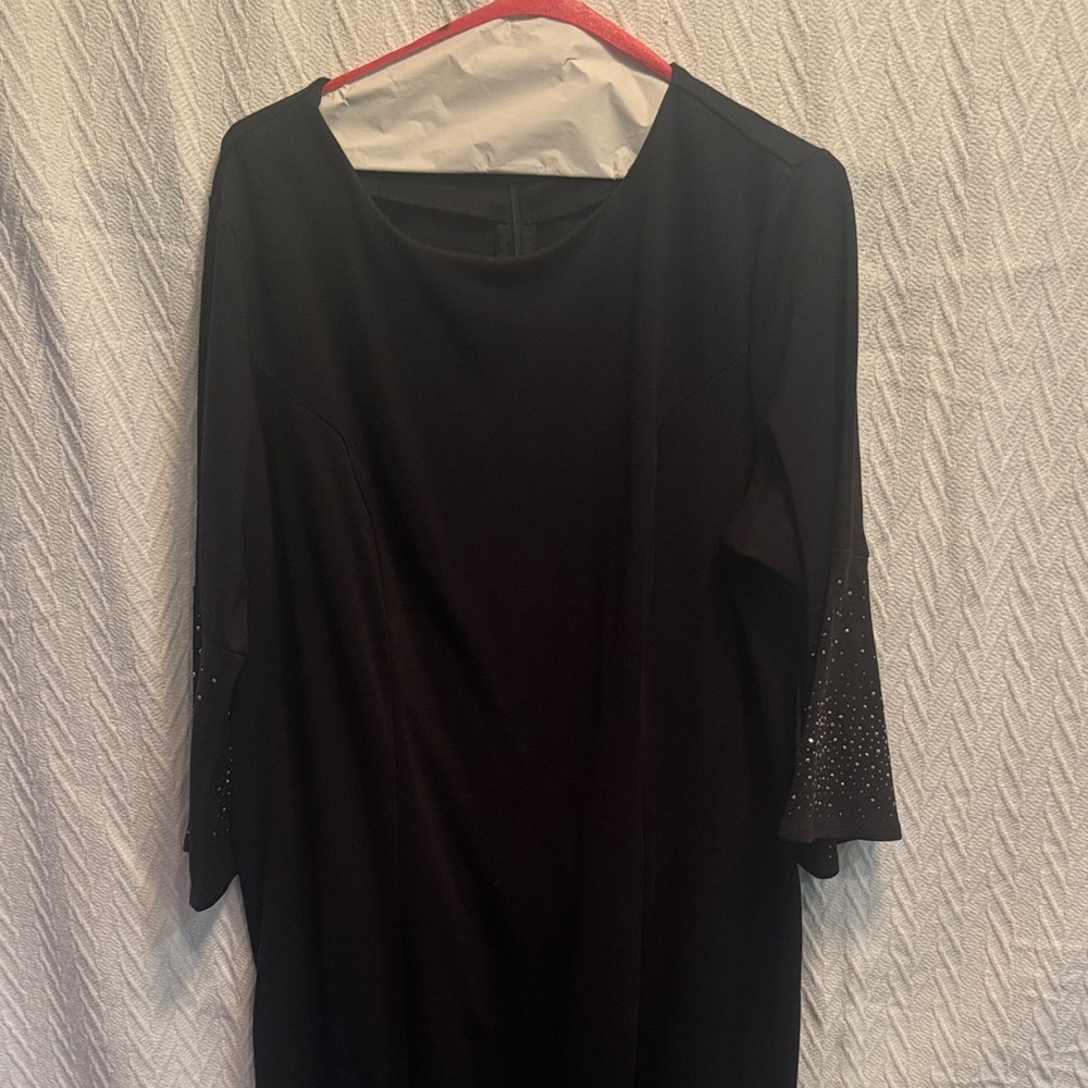 Roaman's Black Dress with Embellished Sleeves